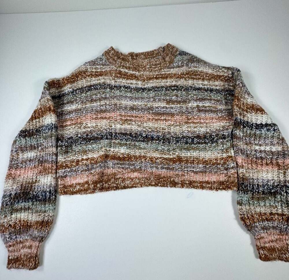 Made with Love Striped Crop Sweater Medium Multicolor